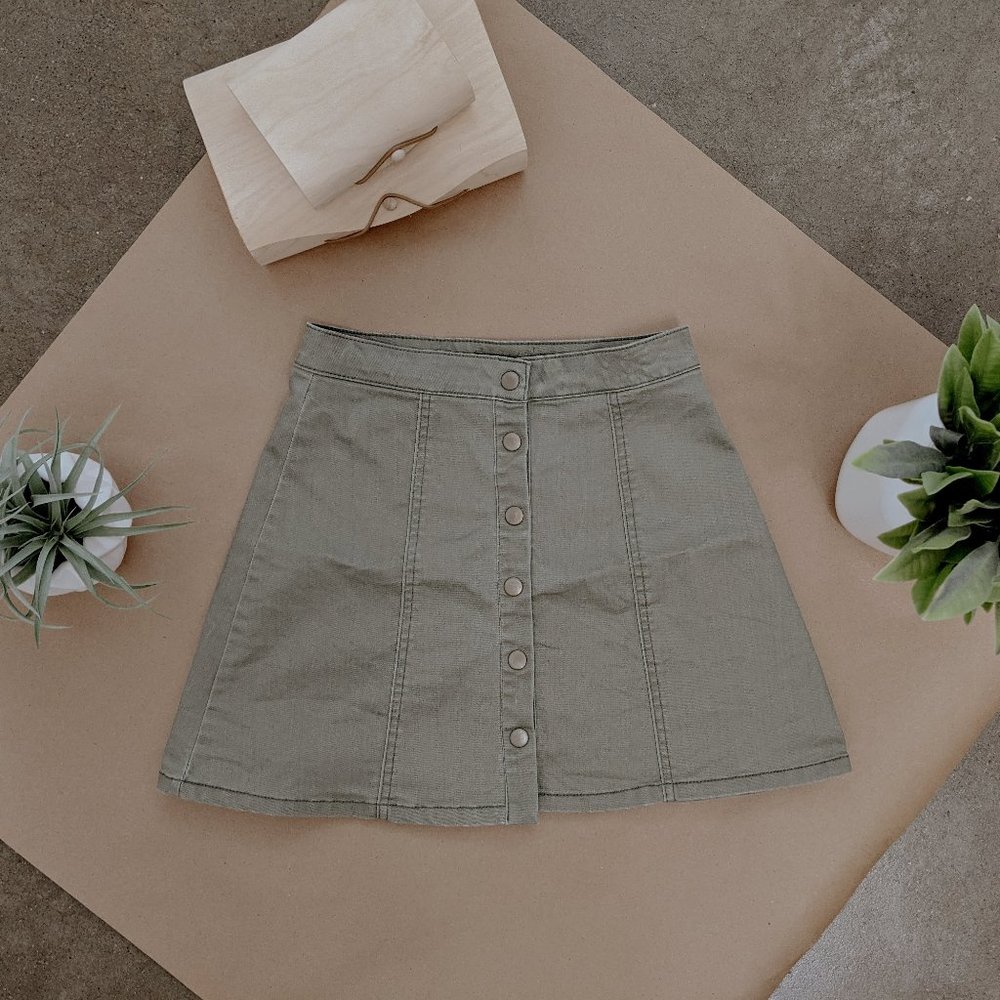 Green Button up Mini Skirt